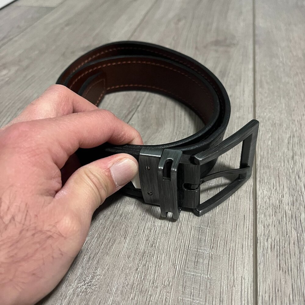 Fossil Men's Black & Brown Heavy Leather Belt Size 38